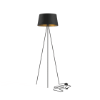 NOVALUX - Piantana Chanel nero oro, altezza 1550 mm, paralume Ø500 in tessuto nero interno oro, struttura in acciaio verniciato nero, cavo 1600 mm, 1xE27 max 25W.