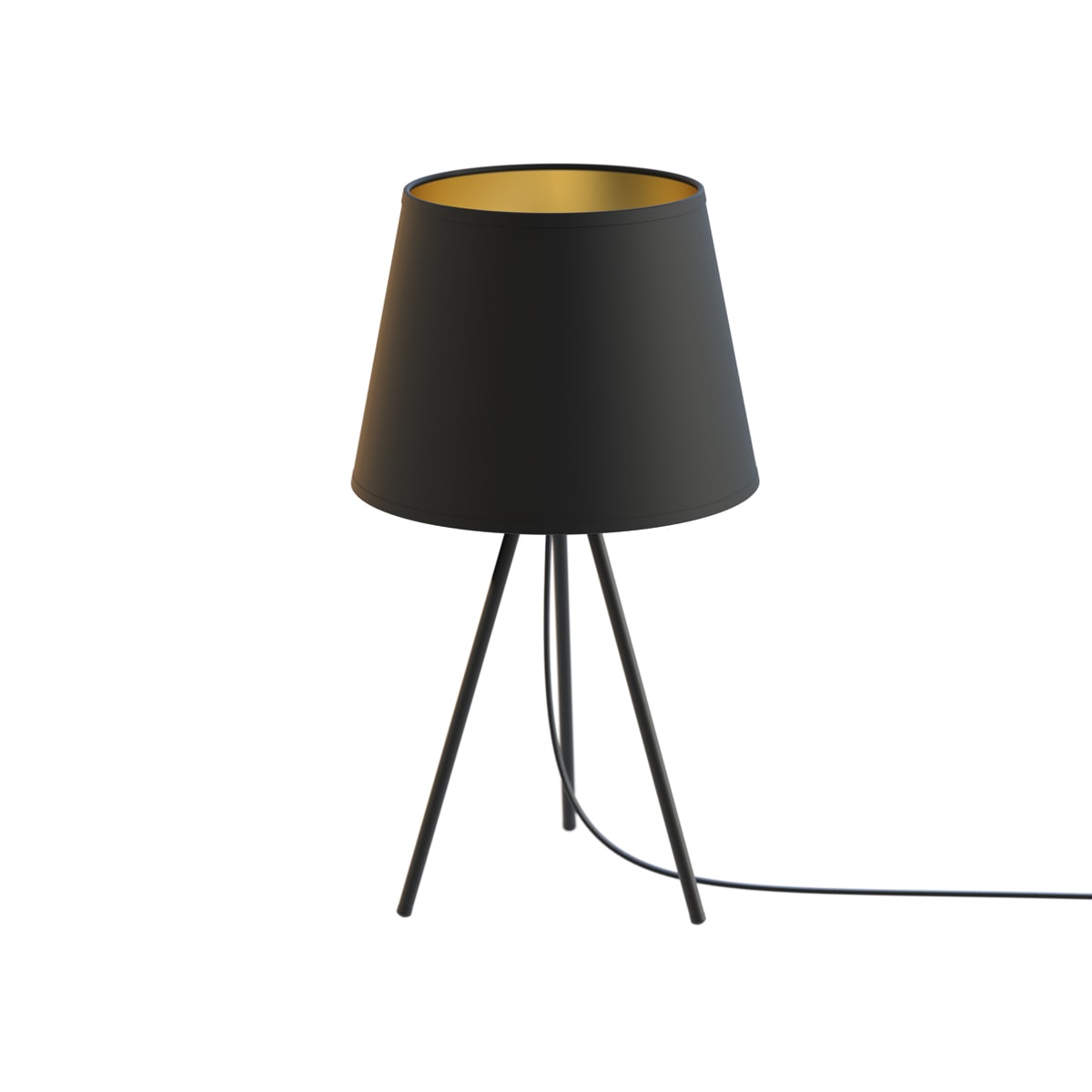 NOVALUX - Chanel TL: lampada da tavolo 1xE27, paralume Ø250 tessuto nero interno oro, struttura acciaio verniciato nero, cavo L.1950, max 25W.