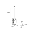 NOVALUX - Hero MB kit angolo 120 nero per unione di 3 profili. Pressofusione alluminio verniciata. Cavo sospensione acciaio regolabile dall'alto, L.5000 mm incluso.