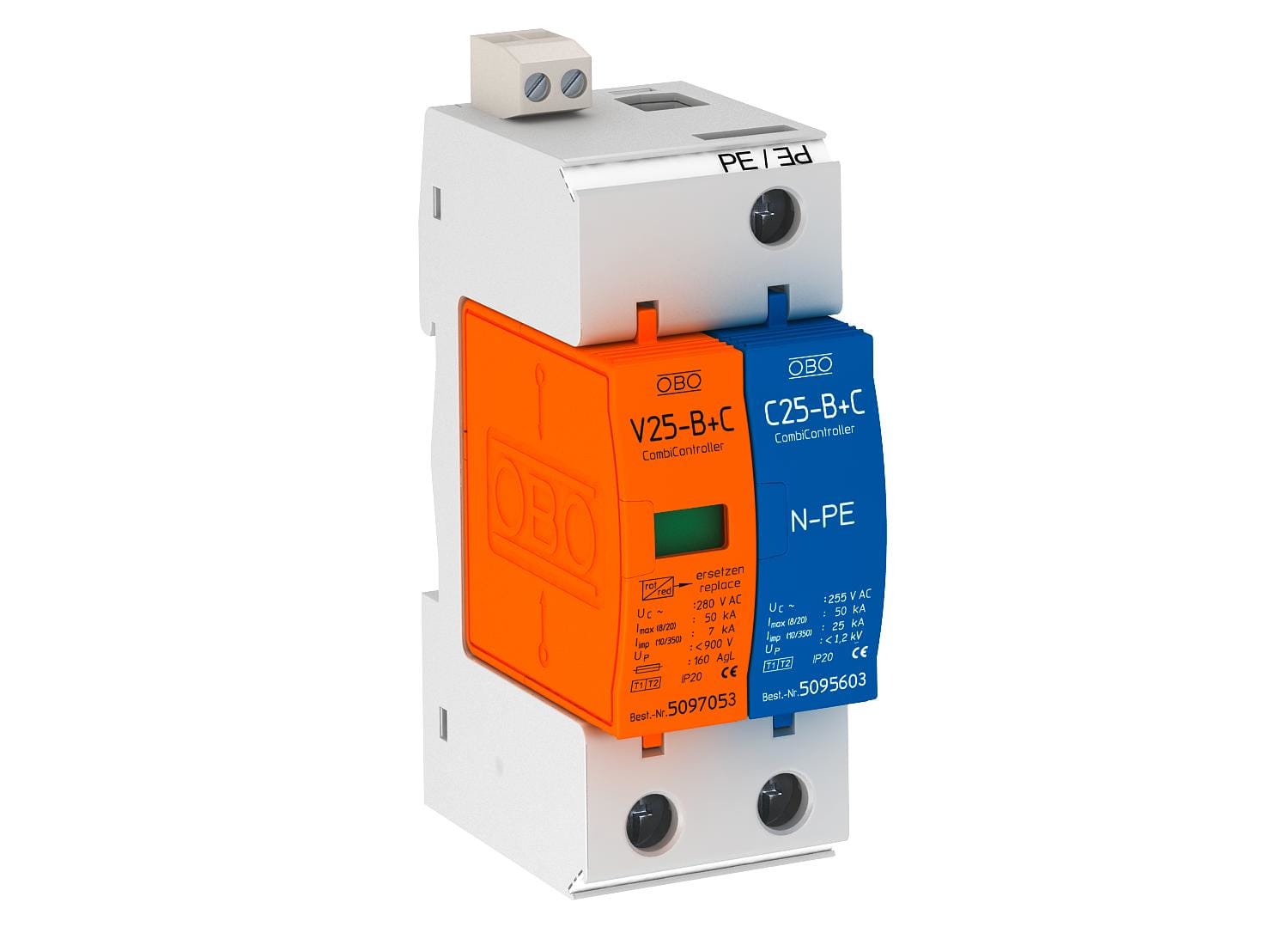 OBO BETTERMANN - Limitatore sovratensione V25-B+C 1 polo con NPE + FS SPD T1+T2 280V.