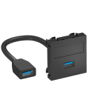 OBO BETTERMANN - Supporto multim., USB 3.0 A-A con cavo, presa-presa 45x45mm Policarbonato nero-grigio RAL 7021.