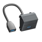 OBO BETTERMANN - Supporto USB 3.0 A-A con cavo, presa-presa 45x45mm in policarbonato nero-grigio RAL 7021.