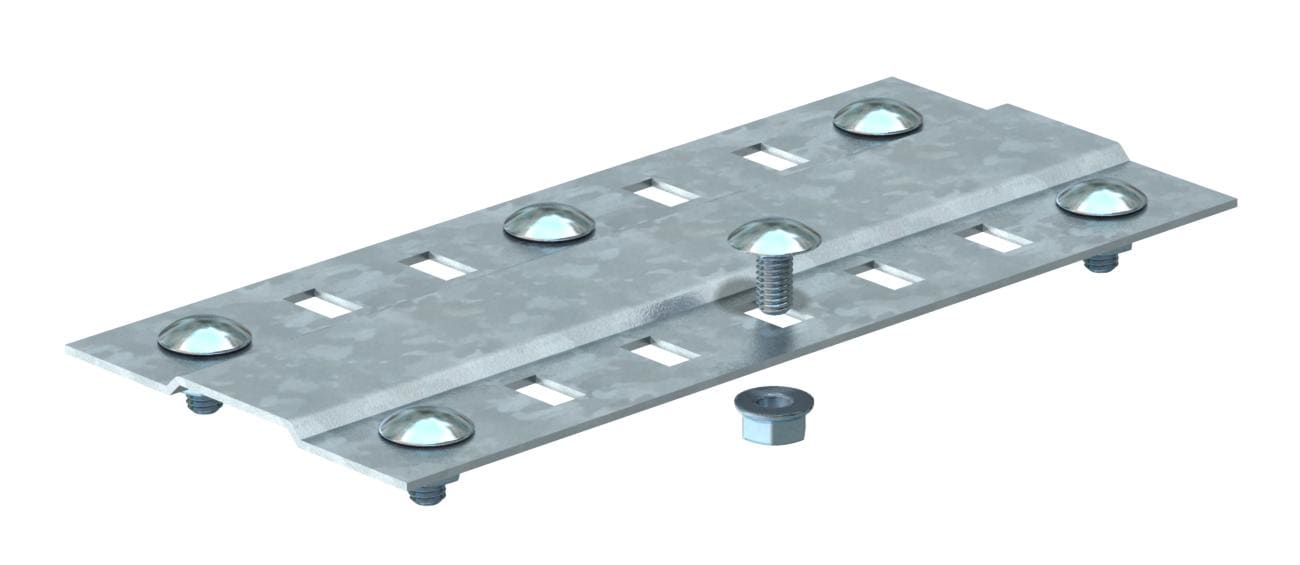 OBO BETTERMANN - Piastra di giunzione larga con 2 chiusure B200mm in acciaio zincato a nastro Double Dip zinco/alluminio.