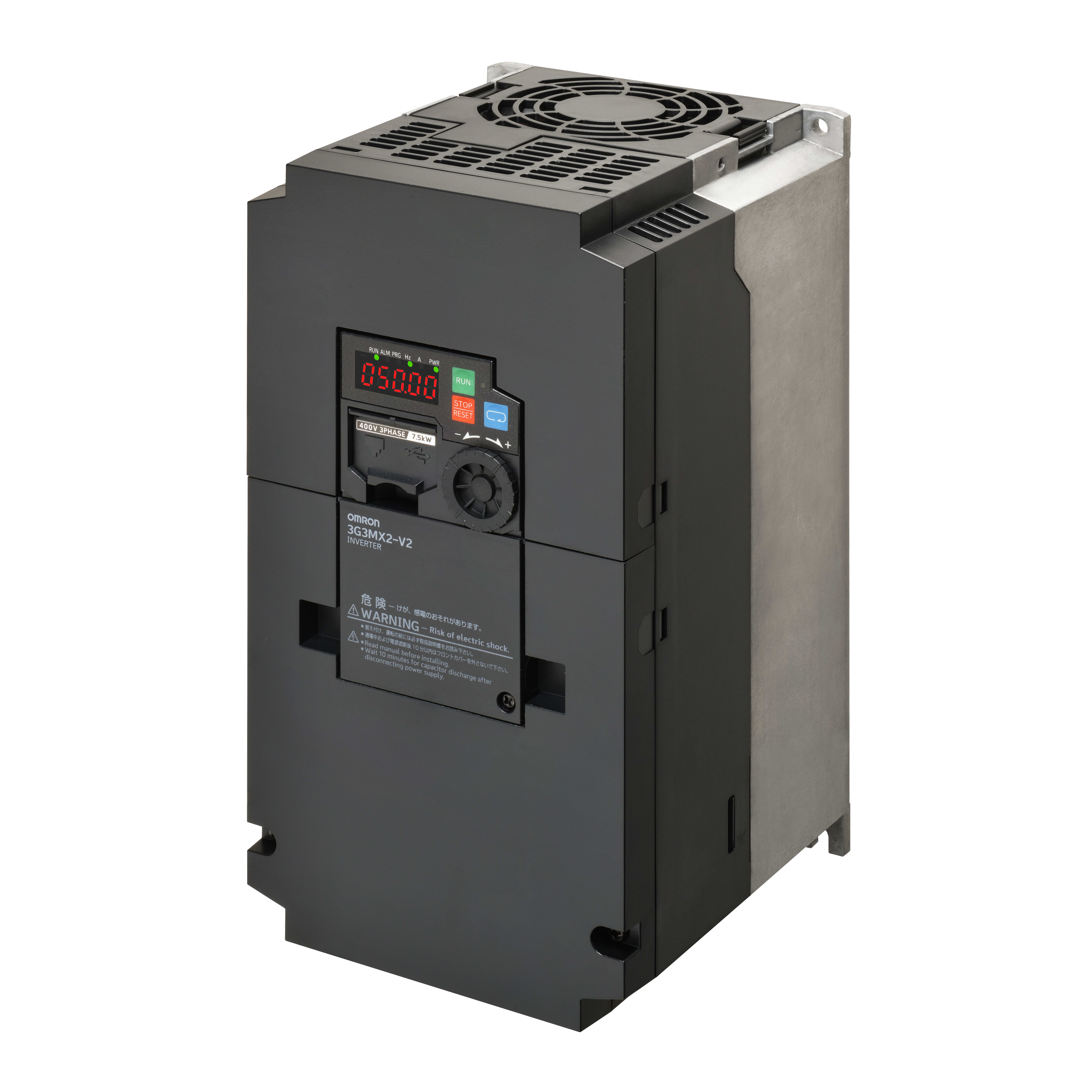 OMRON ELECTRONICS - Inverter MX2, 400 Vc.a. trifase, 7,5/11 kW (HD/ND), 18/23 A (HD/ND), controlli anello aperto, STO, max. freq. 590Hz
