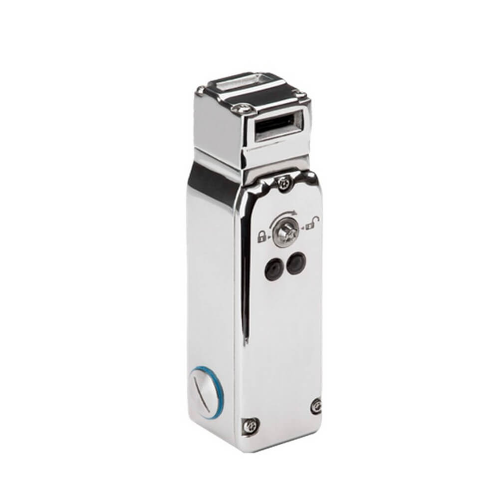 OMRON ELECTRONICS - Finecorsa con blocco, passacavo M20, 2NC/1NO+1NC/1NO, corpo in acciaio inox, blocco meccanico/sblocco solenoide 24Vcc, LED, IP69K.