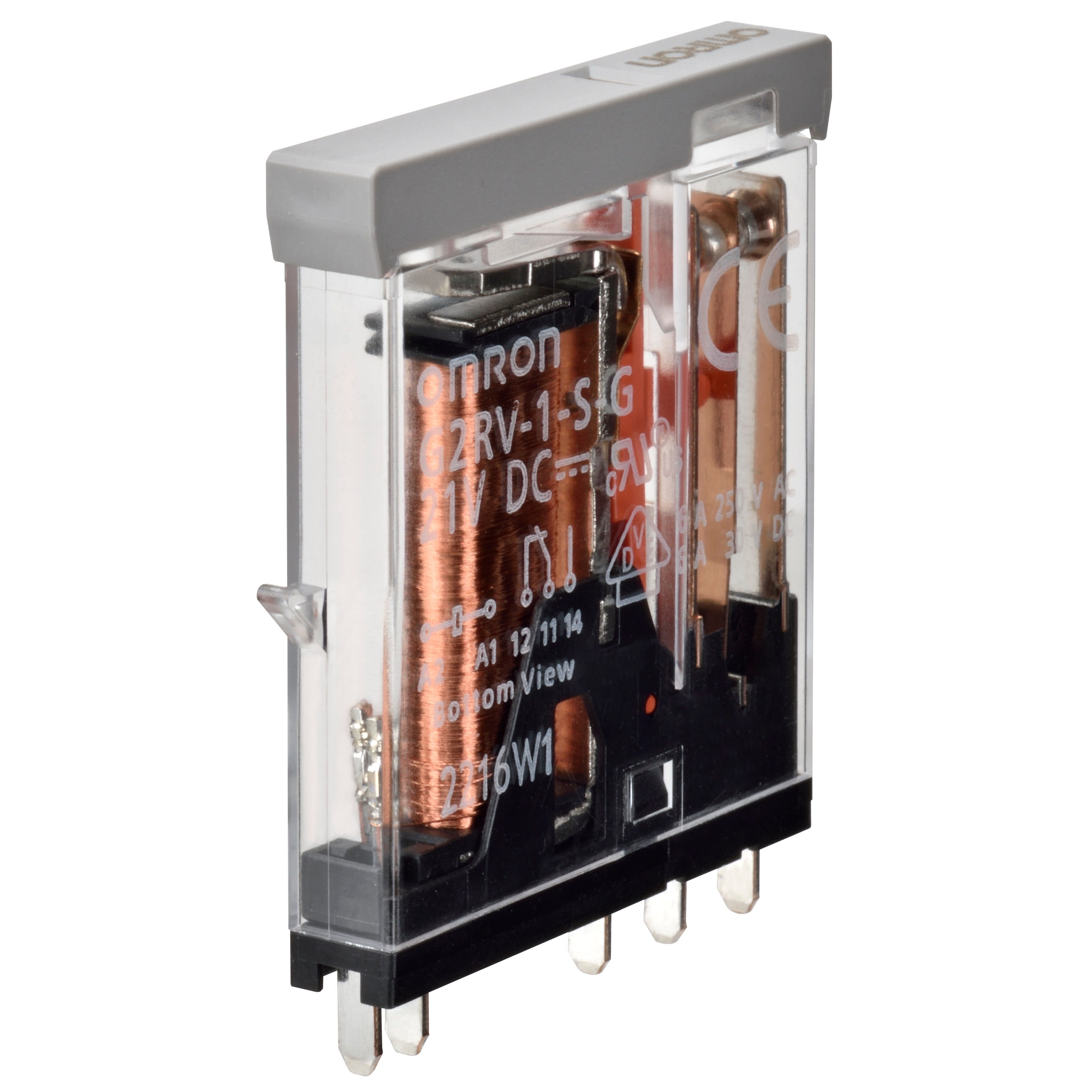 OMRON ELECTRONICS - Relè elettromeccanico slim di ricambio per G2RV-ST*00 24Vc.c. o 24 Vc.a./c.c., SPDT, 6 A/250 Vc.a., indicatore meccanico, terminali a innesto
