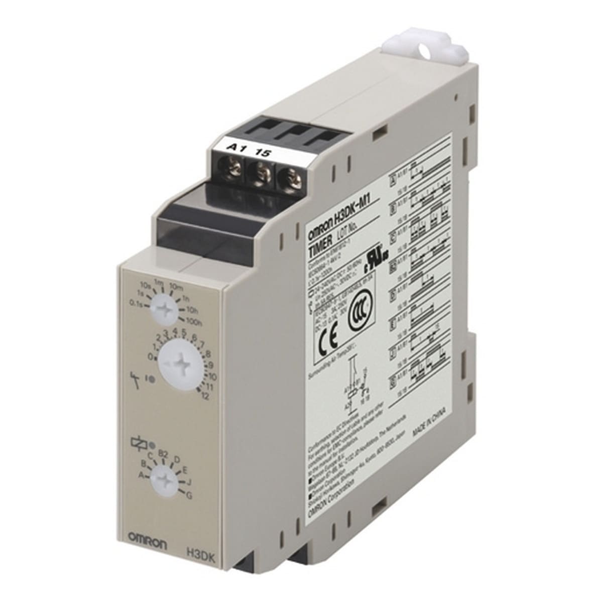 OMRON ELECTRONICS - Temporizzatore elettronico H3DK-M, 22,5mm, multiscala, multifunzione, multitensione, 1 uscita SPDT ritardata, guida DIN