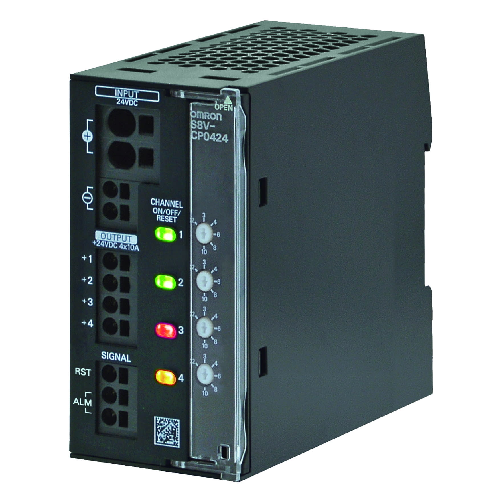 OMRON ELECTRONICS - Fusibile elettronico S8V-CP, 24Vc.c., 4 canali, corrente max. ingresso 40A, max. uscita 10A per canale