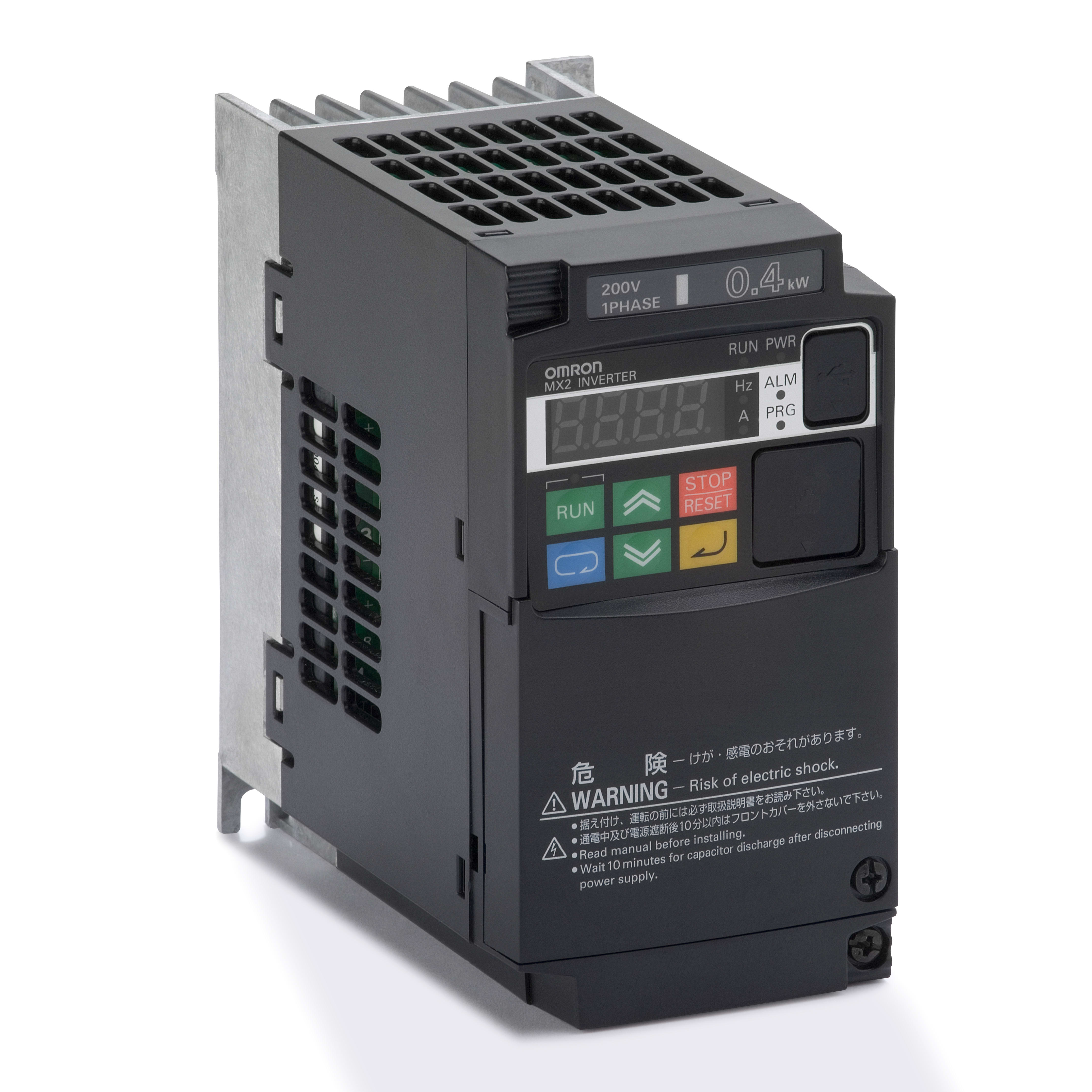 OMRON ELECTRONICS - Inverter MX2, 200Vc.a., monofase, 0,4/0,55kW, 3/3,5A, controlli anello aperto, max. freq. 580Hz.