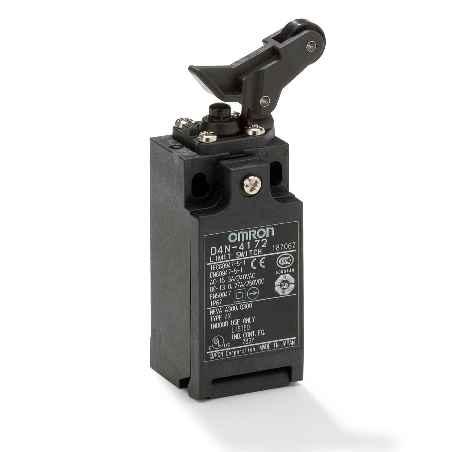 OMRON ELECTRONICS - Finecorsa meccanico, passacavo M20, 1NO+1NC a scatto rapido, leva con braccio e rotella verticale unidirezionale, IP67.