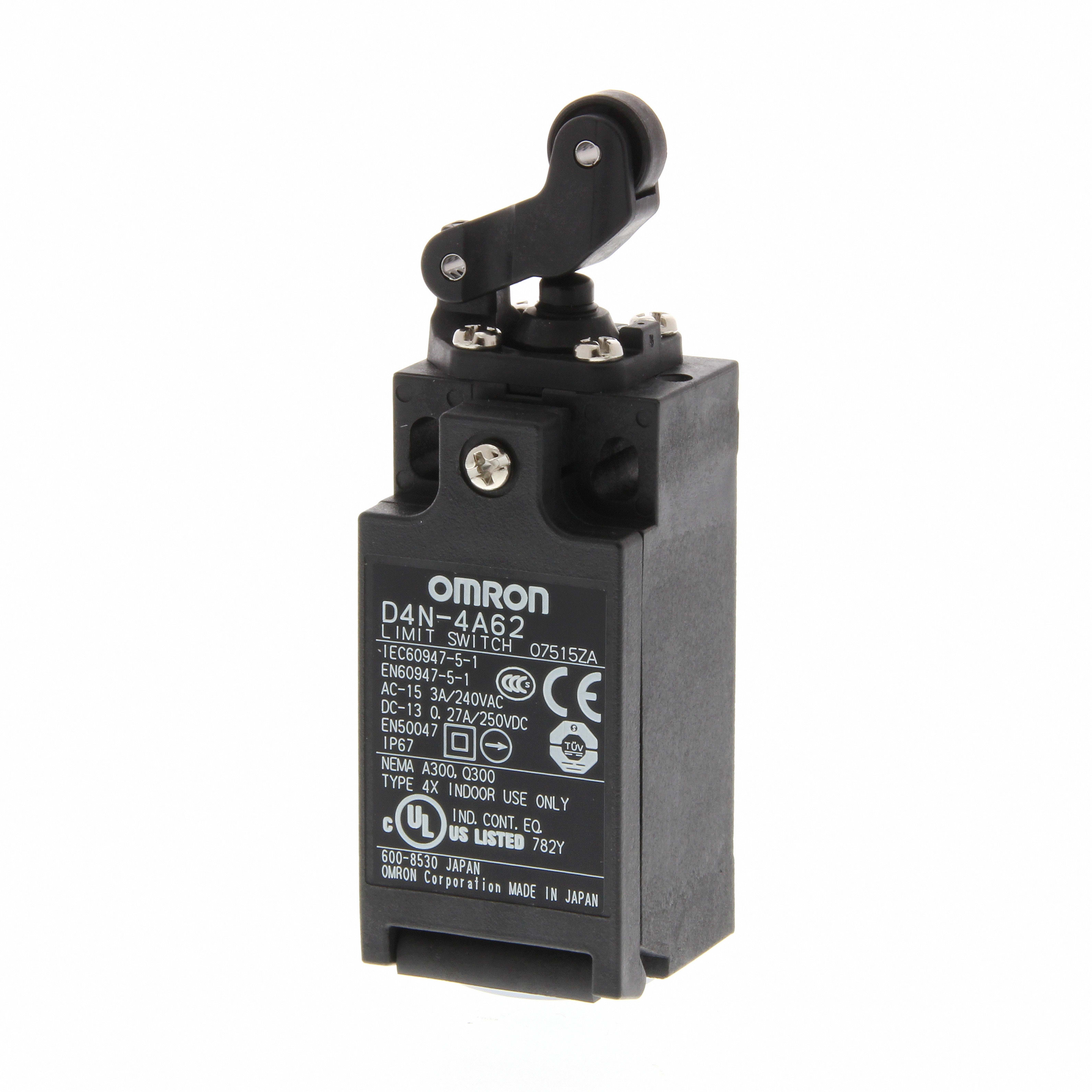 OMRON ELECTRONICS - Finecorsa meccanico, passacavo M20, 1NO+1NC azione lenta, leva con braccio e rotella orizzontale unidirezionale, IP67. D4N4A62-17025400