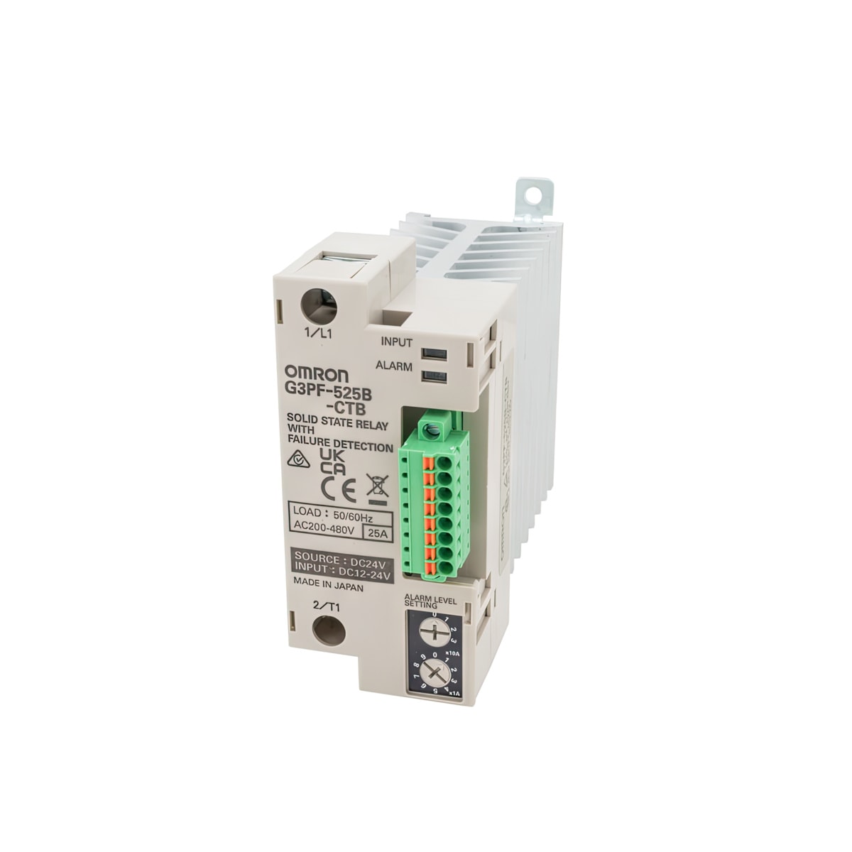 OMRON ELECTRONICS - Relè statico monofase G3PF con TA integrato, 2 uscite allarme per HB/HS, LED, zero crossing, carico: 25A/200...480 Vc.a., terminali a molla, guida DIN