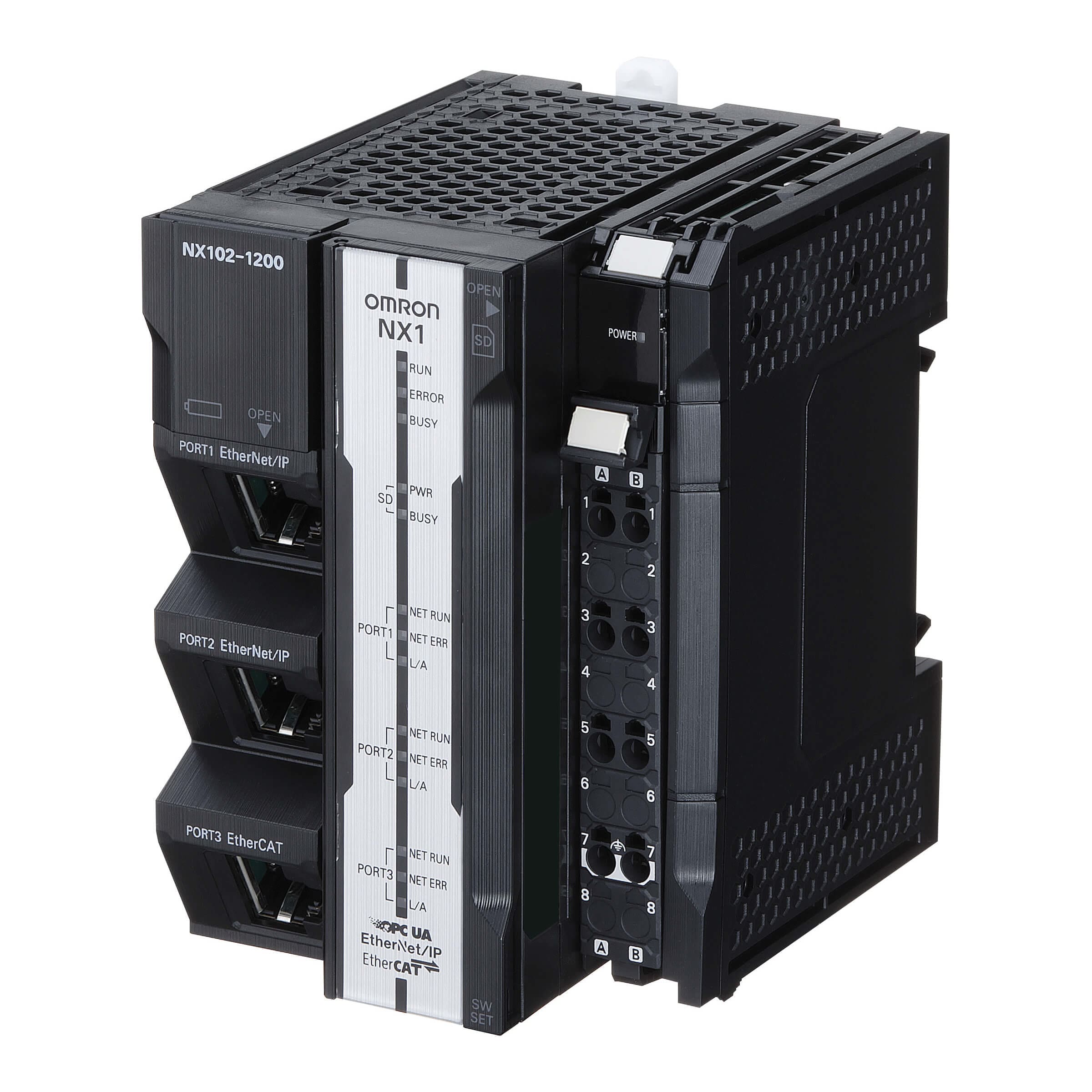 OMRON ELECTRONICS - Controllore NX1 Sysmac NX102, 8 assi reali, 4 assi PTP, 1x EtherCAT, 2x Ethernet/IP, OPC UA Server, Bus NX IO, 24 Vdc.
