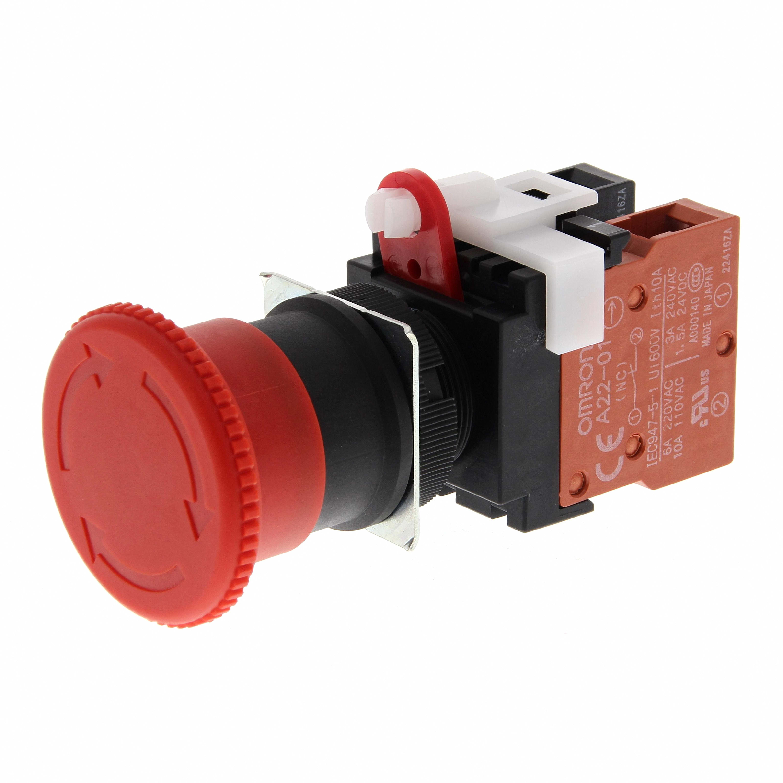 OMRON ELECTRONICS - Pulsanti Ø22 mm emergenza diam. 40 mm non luminoso 1 NC 1 NA riassetto a rotazione