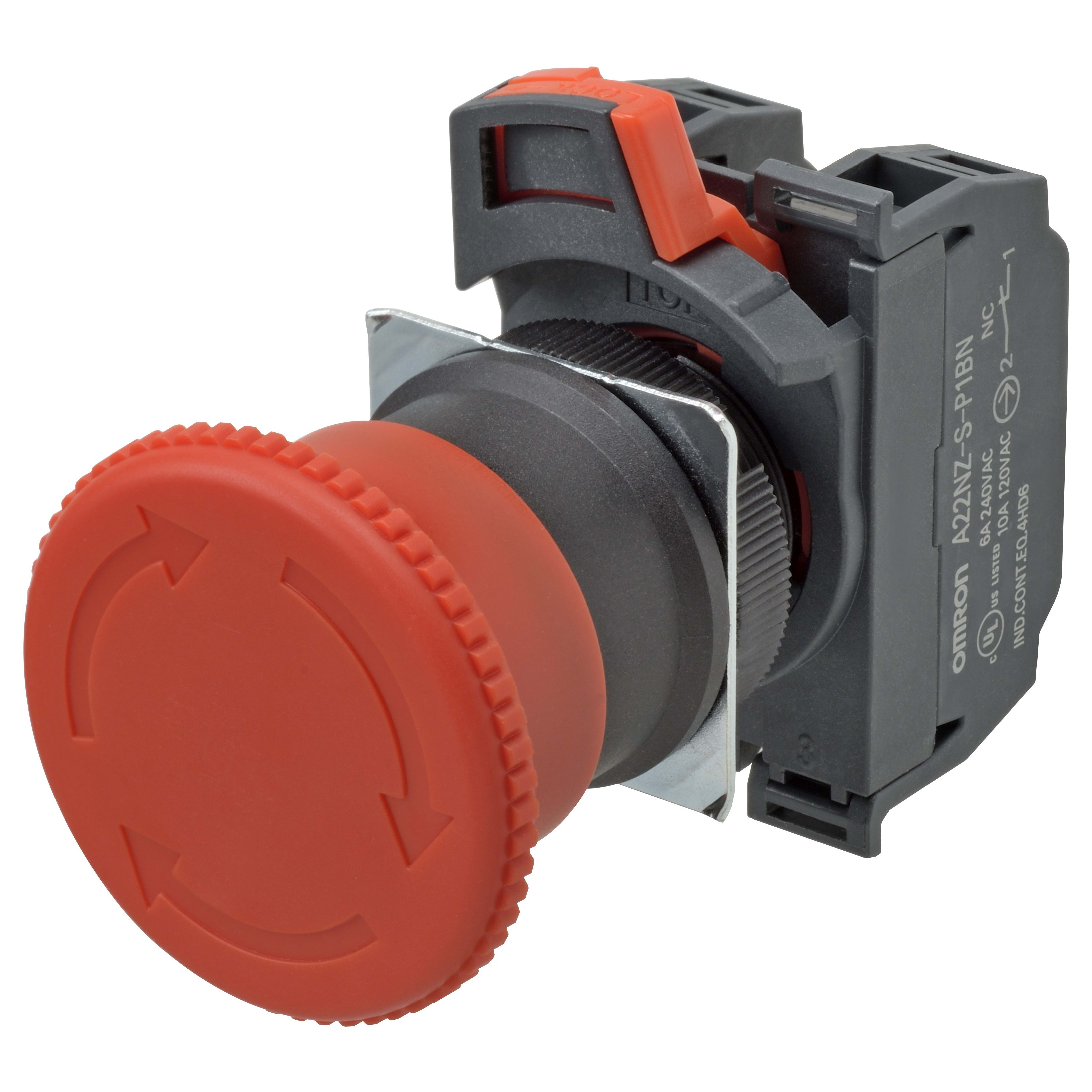 OMRON ELECTRONICS - Puls.22,A22NE,Emergenza40mm,2NC+1NO,nonlum.