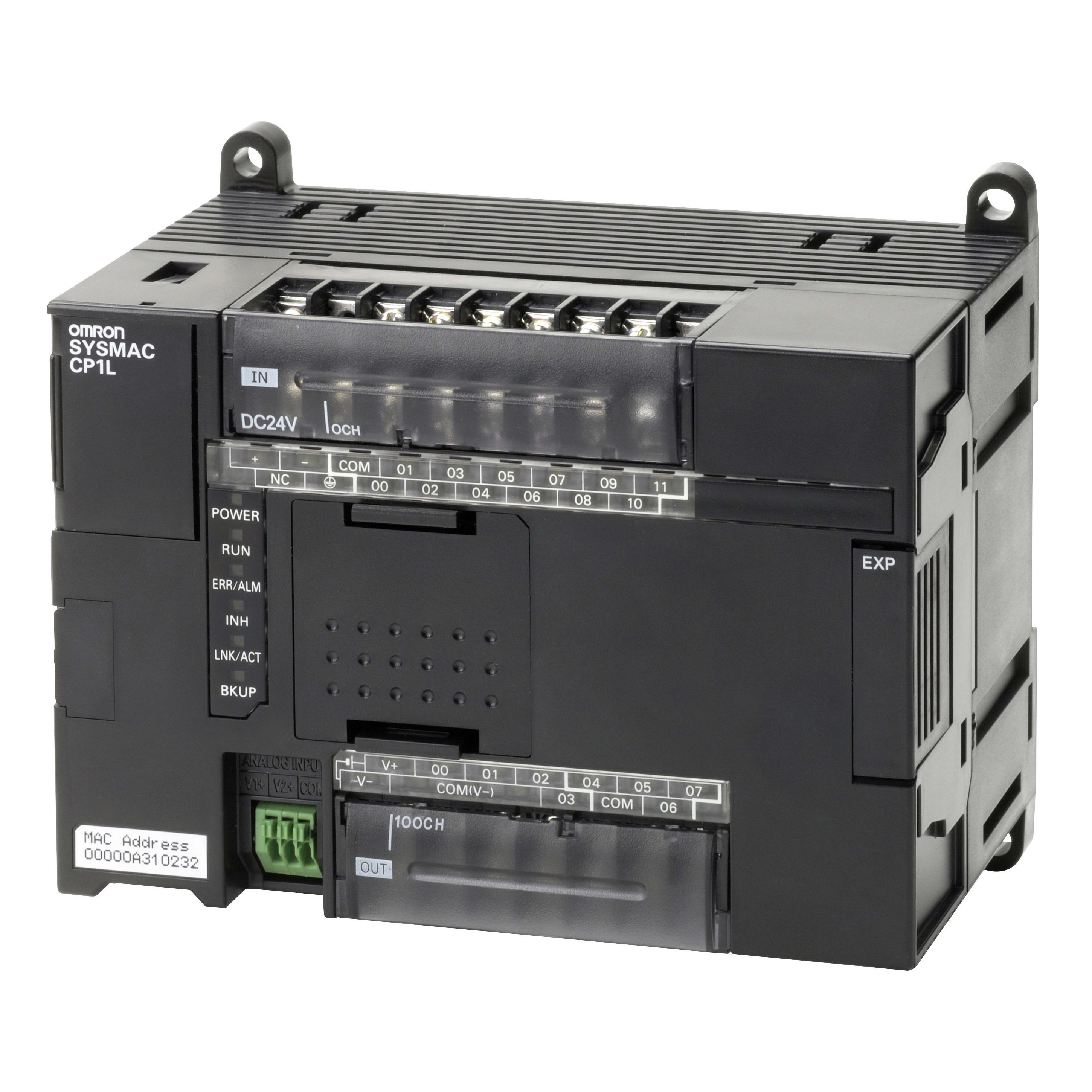 OMRON ELECTRONICS - PLC CP1L 12 ingressi digitali 24Vcc, 8 uscite PNP, 2 ingressi analogici, alimentazione 24Vcc, porta Ethernet.