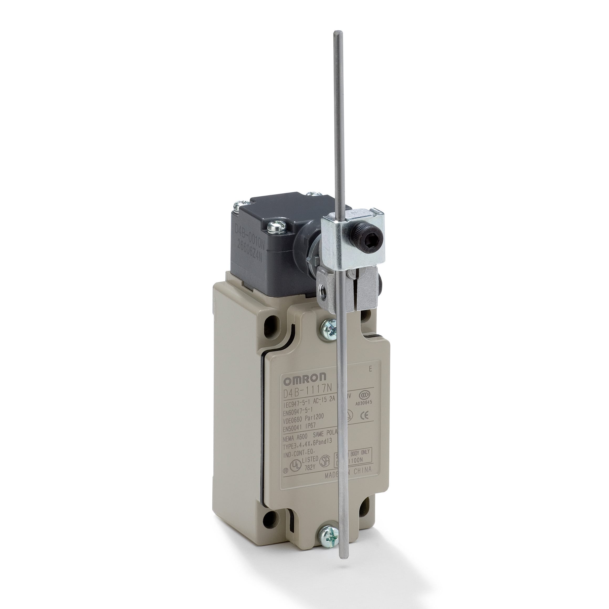 OMRON ELECTRONICS - Finecorsa meccanico passacavo M20 EN50041 unipolare doppia interruttore 1NA+1NC a scatto rapido azionamento asta rigida regolabile.