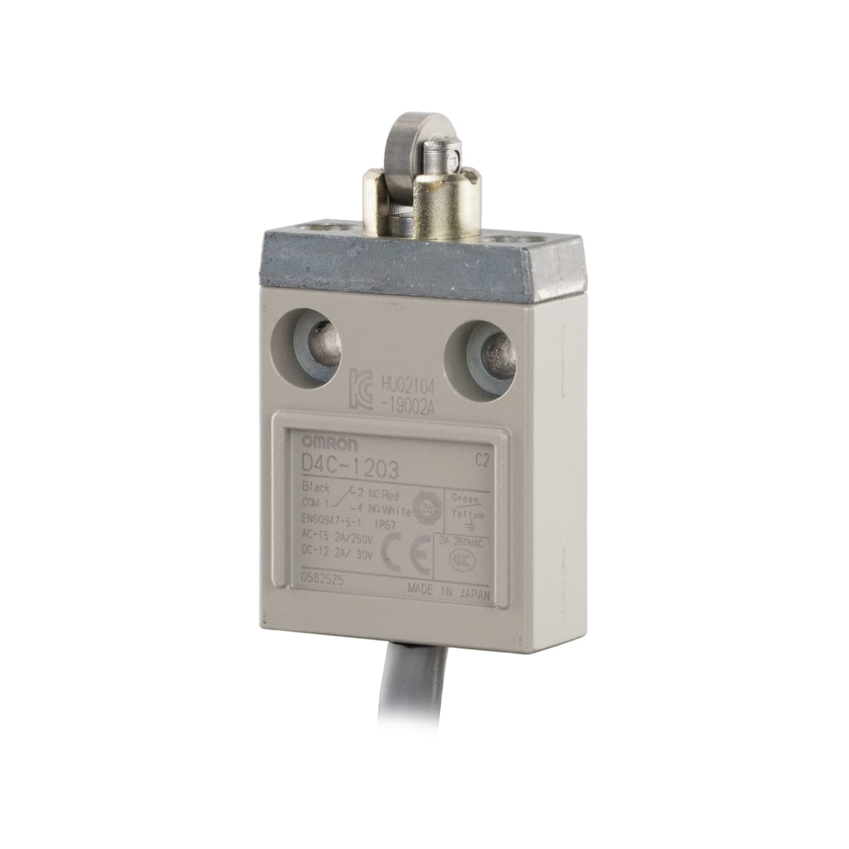 OMRON ELECTRONICS - Finecorsa con 1 contatto in scambio 5 A/250 V c.a., azionamento pulsante e rotella trasversale, IP67, cavo 3 m.