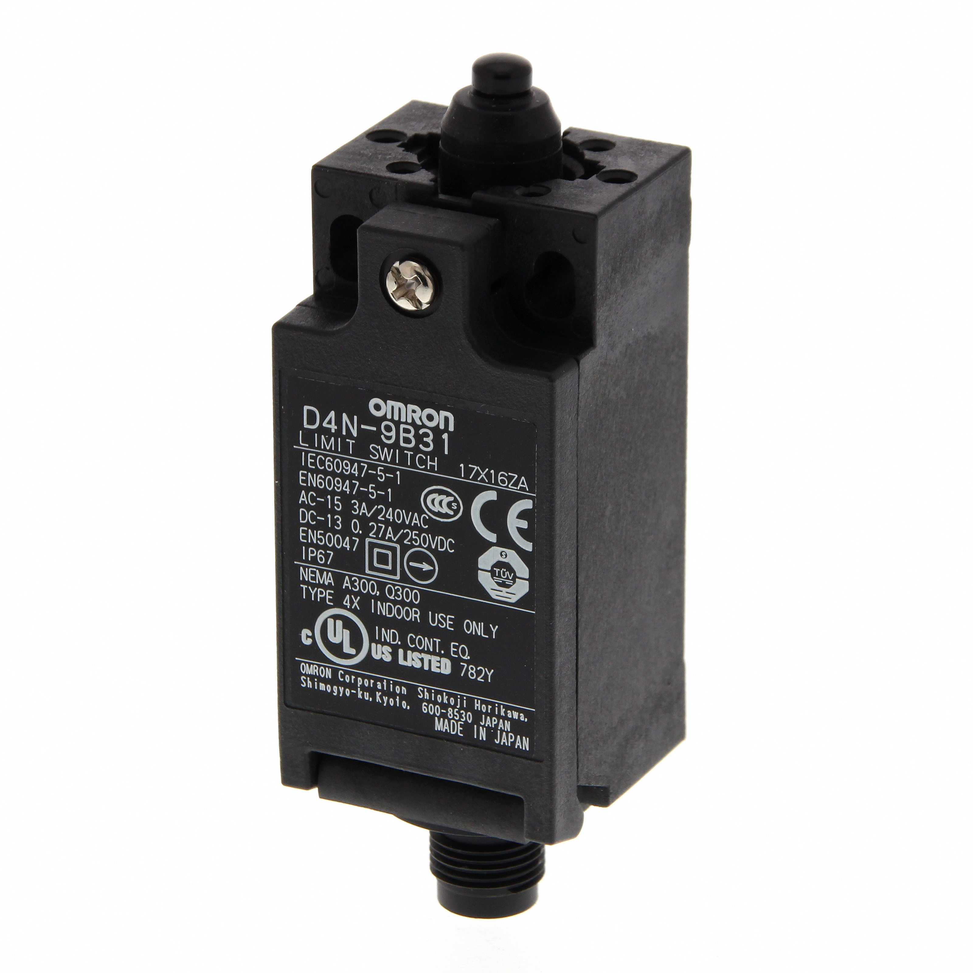 OMRON ELECTRONICS - Finecorsa meccanico con connettore M12, 2NC ad azione lenta, azionamento a pulsante, IP67.