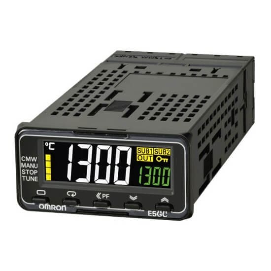 OMRON ELECTRONICS - Termoregola 48x24 mm, 2 display 4 cifre, ingresso universale, terminali a molla, uscita 12 Vcc, 1 al, 100-240 Vca.