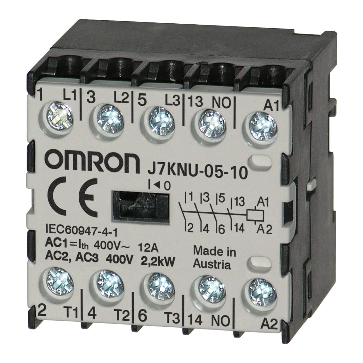 OMRON ELECTRONICS - Teleruttore contattore micro 3 poli NA + 1 NA, 2,2 kW, 12 A AC1 fino a 440 V CA, 24 V CC.