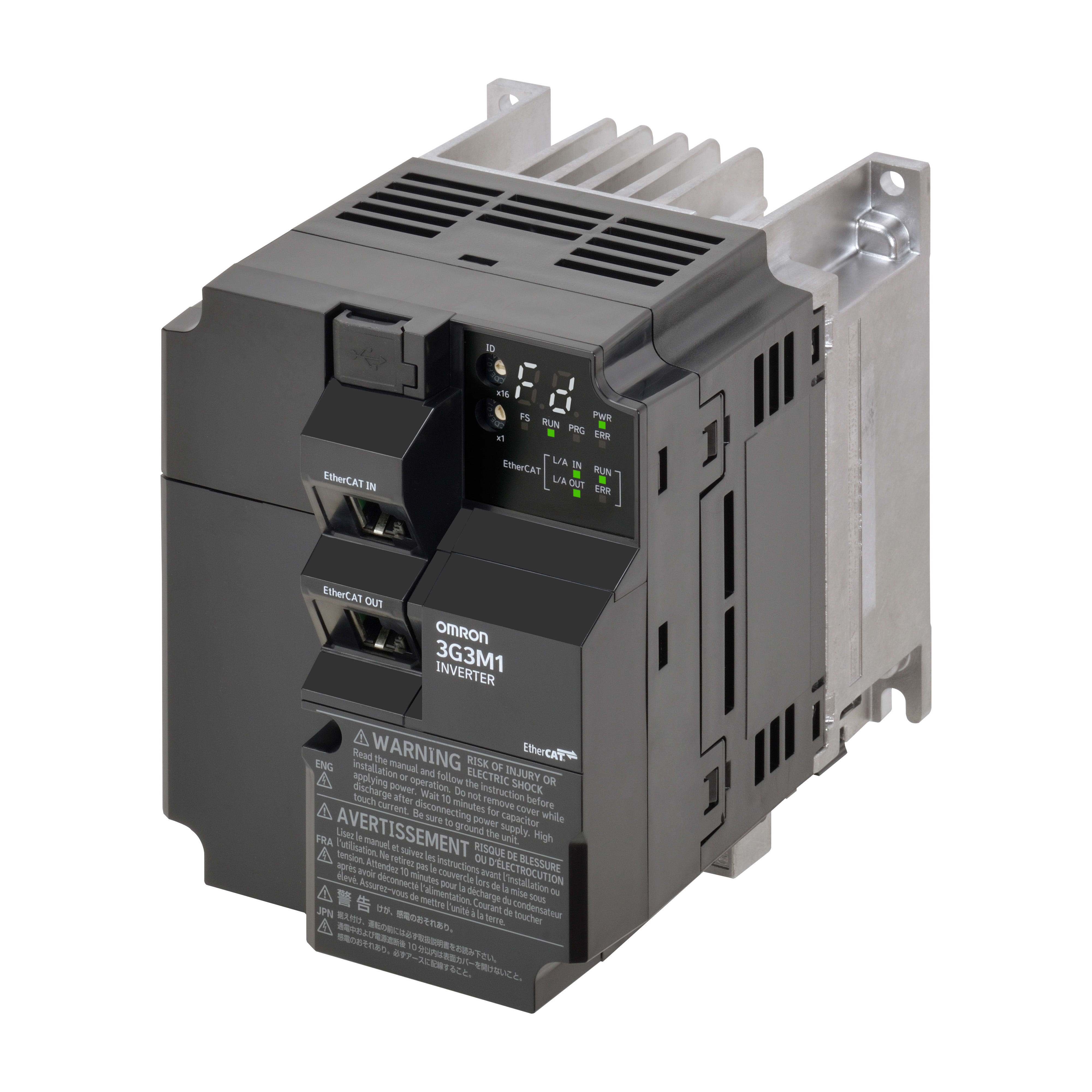 OMRON ELECTRONICS - Convertitore di frequenza M1, 1,5/2,2 kW (HD/ND), 4,8/5,5 A (HD/ND), 400 V CA, ingresso 3~, vettore sensorless, max. frequenza di uscita 590 Hz, versione EtherCAT