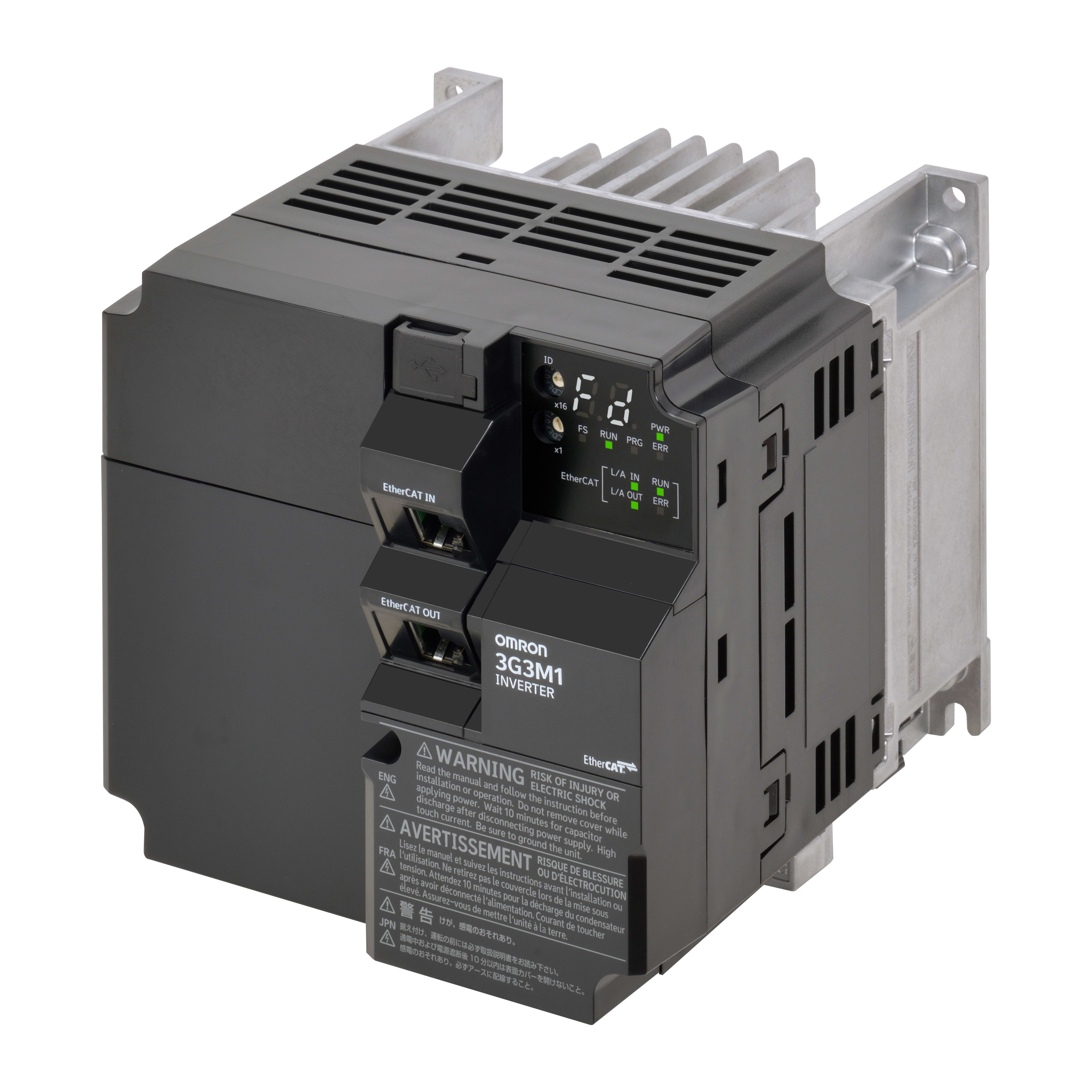 OMRON ELECTRONICS - Convertitore di frequenza M1, 4,0/5,5 kW (HD/ND), 9,2/11,1 A (HD/ND), 400 V CA, ingresso 3~, vettore sensorless, max. frequenza di uscita 590 Hz, versione EtherCAT