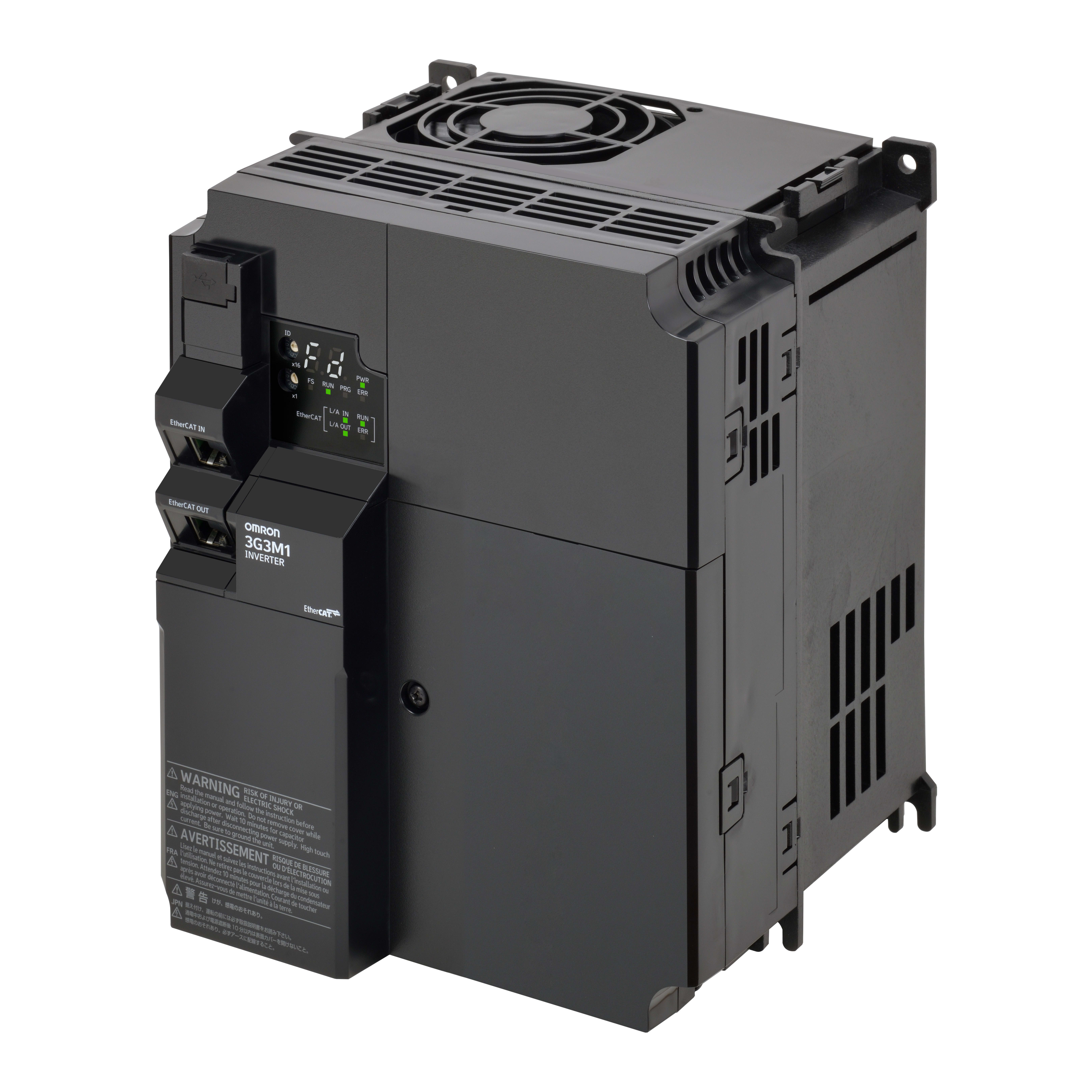 OMRON ELECTRONICS - Convertitore di frequenza M1, 5,5/7,5 kW (HD/ND), 14,8/17,5 A (HD/ND), 400 V CA, ingresso 3~, vettore sensorless, max. frequenza di uscita 590 Hz, versione EtherCAT