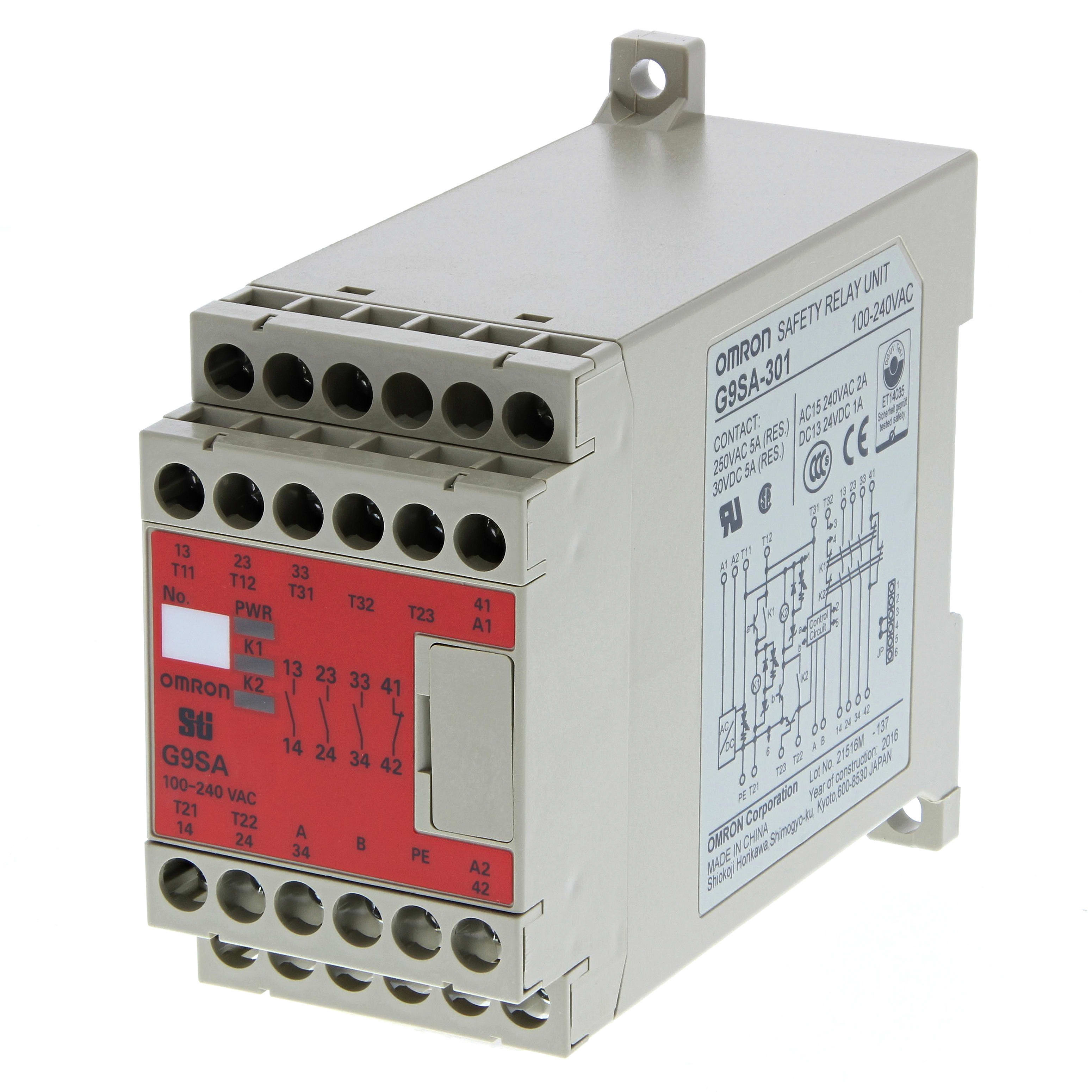 OMRON ELECTRONICS - Modulo di sicurezza, 100-240 Vac, 1 o 2 canali, 5NA + 1NC 5A/250 Vac.