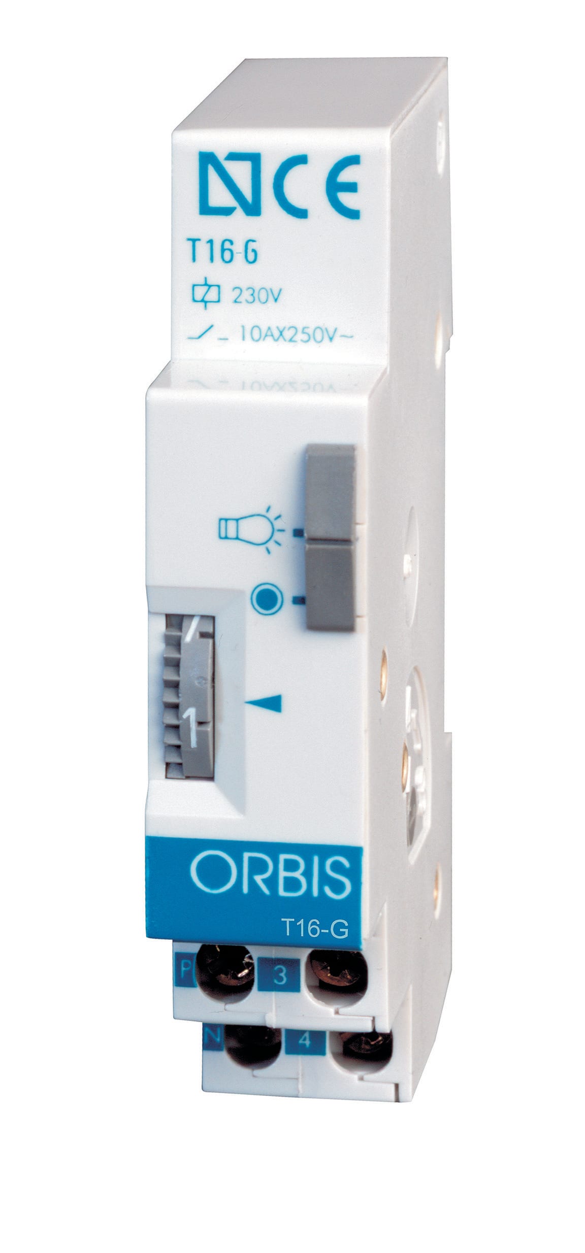 ORBIS - T-16G Automatico luci scale 1 modulo DIN, lunga temporizzazione, riarmabile, 230V