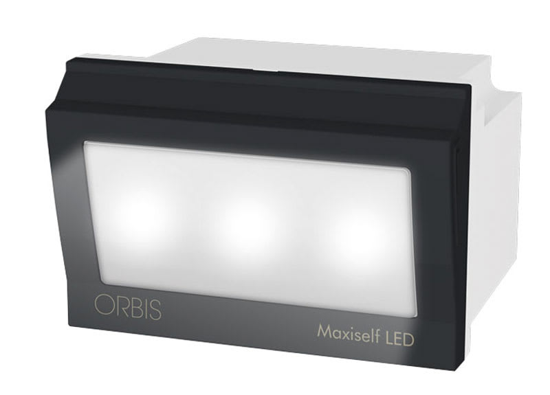 ORBIS - MAXISELF LED Lampada di emergenza da incasso ESTRAIBILE, con frontalini BIANCO e ANTRACITE intercambiabili, 3 moduli DIN, 230V