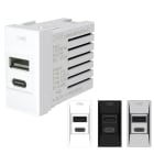 ORBIS - MINICARG USB Alimentatore USB A + USB C da incasso, 5VDC - 3A Max, con forntalini BIANCO, ANTRACITE e ALLUMINIO intercambiabili, 1 modulo DIN, 230V