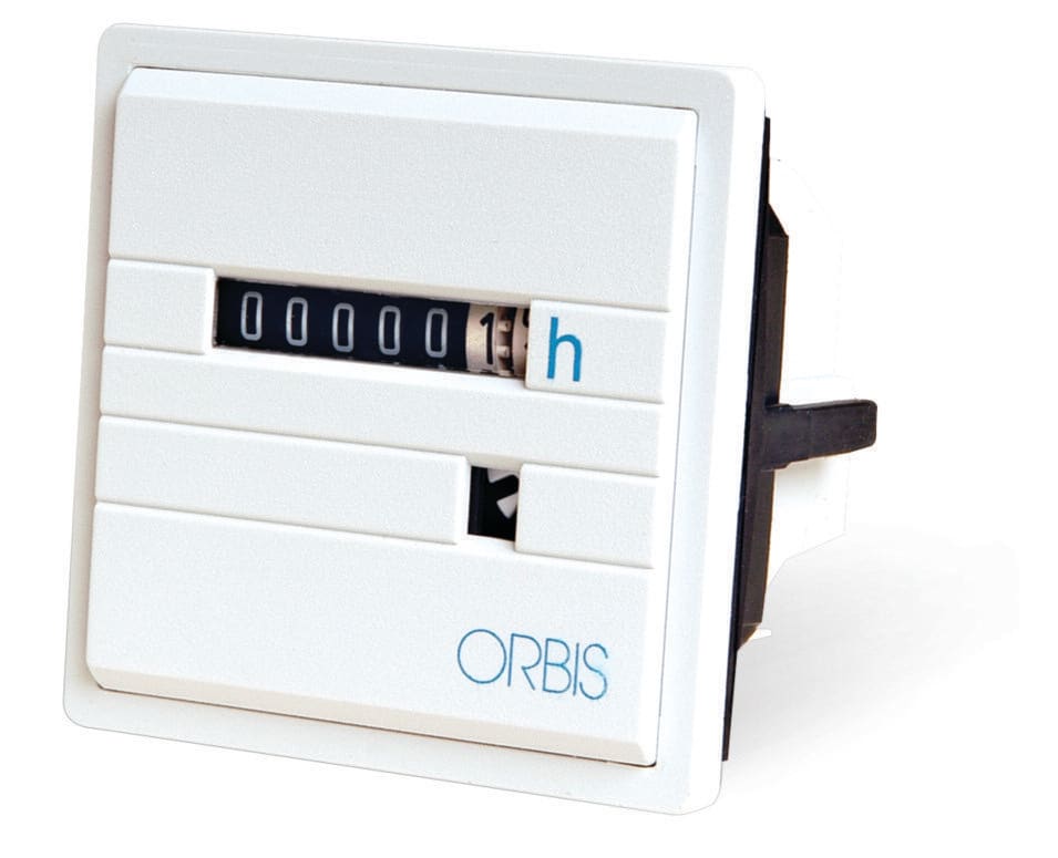 ORBIS - CONTA 12-80 Contaore, montaggio da retroquadro, numeratore elettromeccanico non azzerabile, IP65, 12V-80V DC
