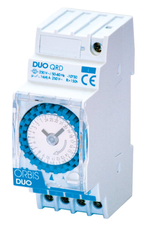 ORBIS - DUO QRS Interruttore orario elettromeccanico 2 moduli DIN, settimanale, riserva 150 ore, 230V