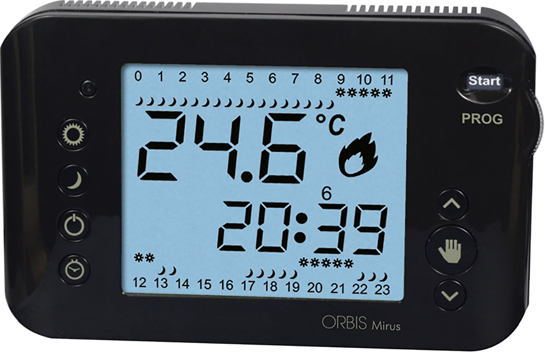 ORBIS - MIRUS ANTRACITE Cronotermostato digitale a batteria, da parete, programmazione giornaliera/settimanale