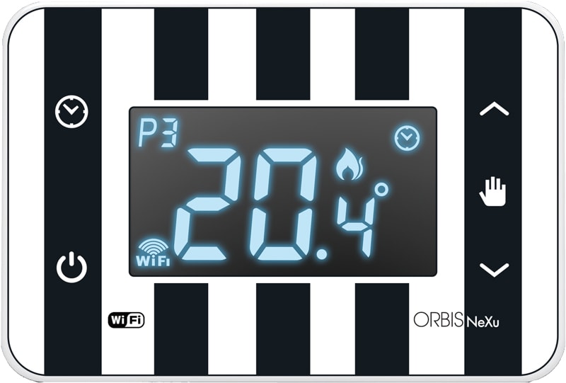 ORBIS - NEXU WiFi FNB Cronotermostato digitale da parete comunicazione WiFi, programmazione settimanale, colore NERO e BIANCO, alim. 230V OB32620NB
