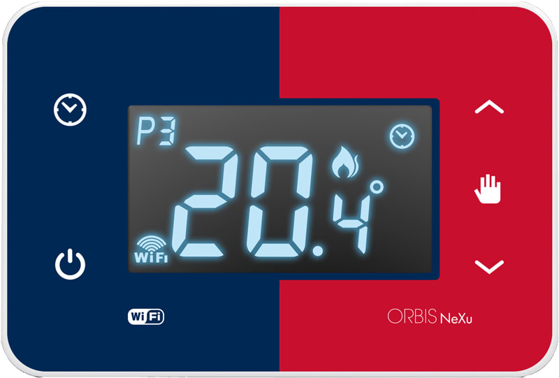 ORBIS - NEXU WiFi FRB Cronotermostato digitale da parete comunicazione WiFi, programmazione settimanale, colore ROSSO e BLU, alim. 230V