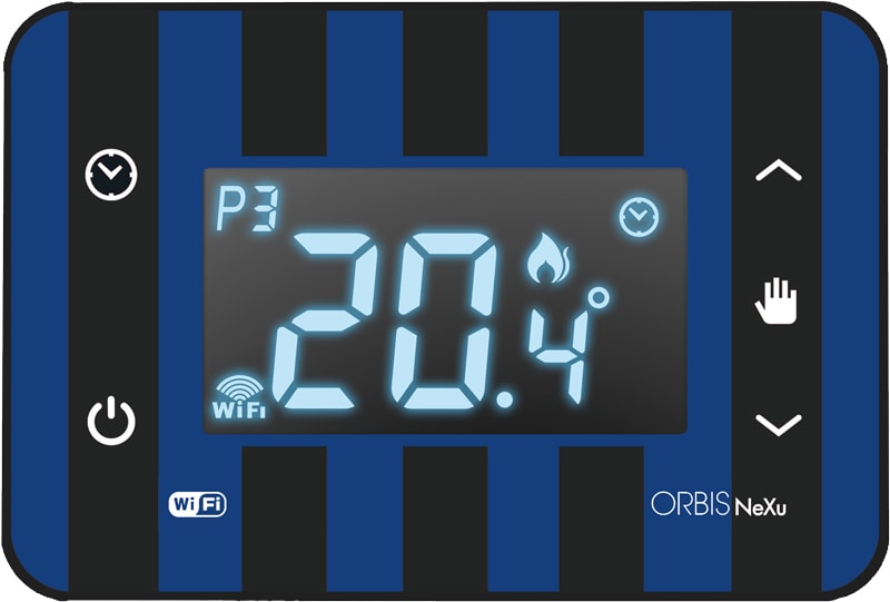 ORBIS - NEXU WiFi FNA Cronotermostato pigitale da parete comunicazione WiFi, programmazione settimanale, colore NERO e AZZURRO, alim. 230V OB32621NA