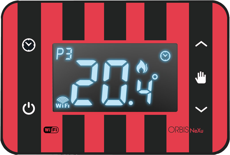 ORBIS - NEXU WiFi FNR Cronotermostato digitale da parete comunicazione WiFi, programmazione settimanale, colore NERO e ROSSO, alim. 230V OB32621NR