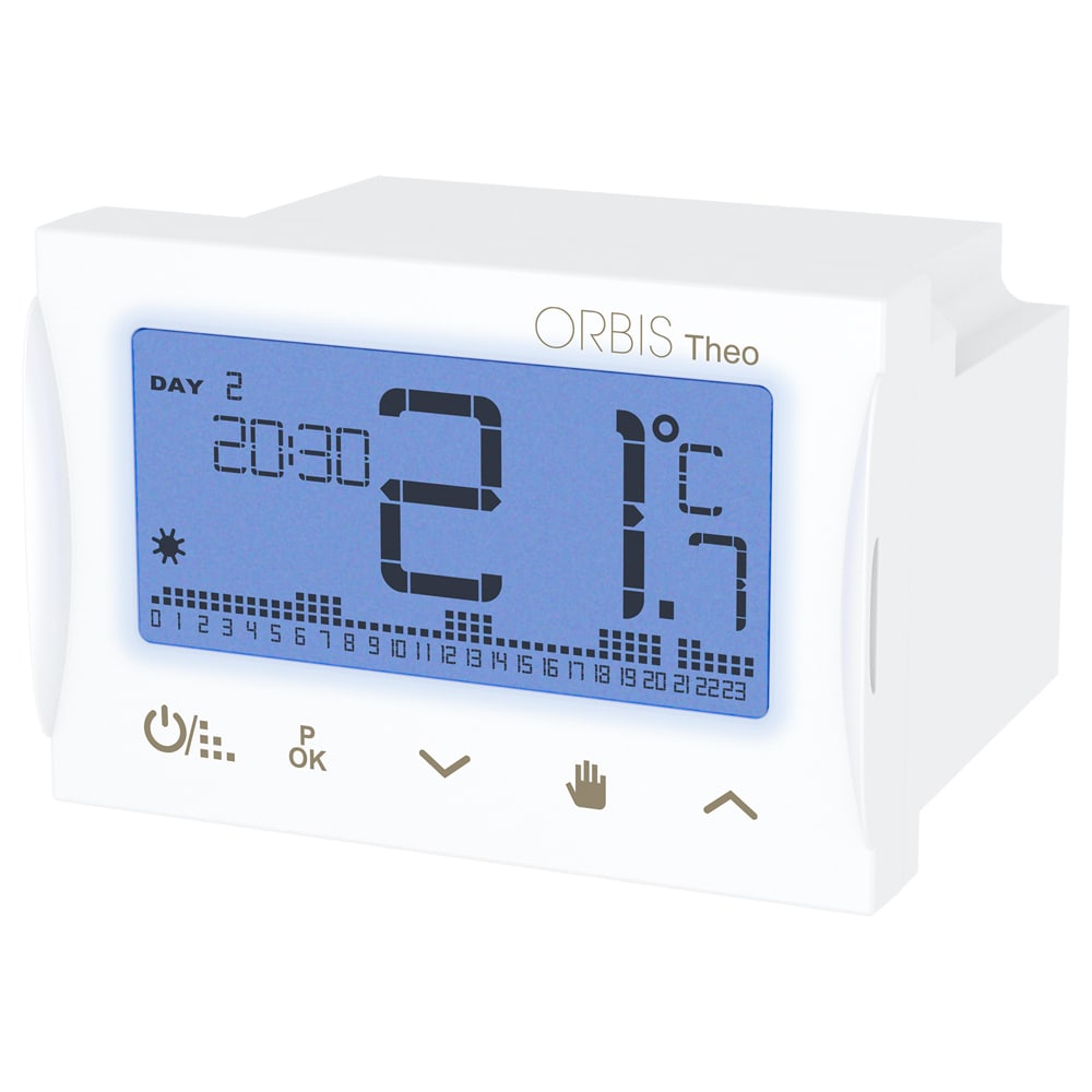 ORBIS - THEO Cronotermostato digitale da incasso, programmazione settimanale, alim. 2 batterie 1,5V