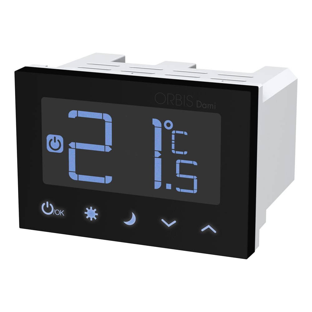 ORBIS - DAMI NERO Termostato digitale da incasso, modalità estate/inverno, alim. 230V