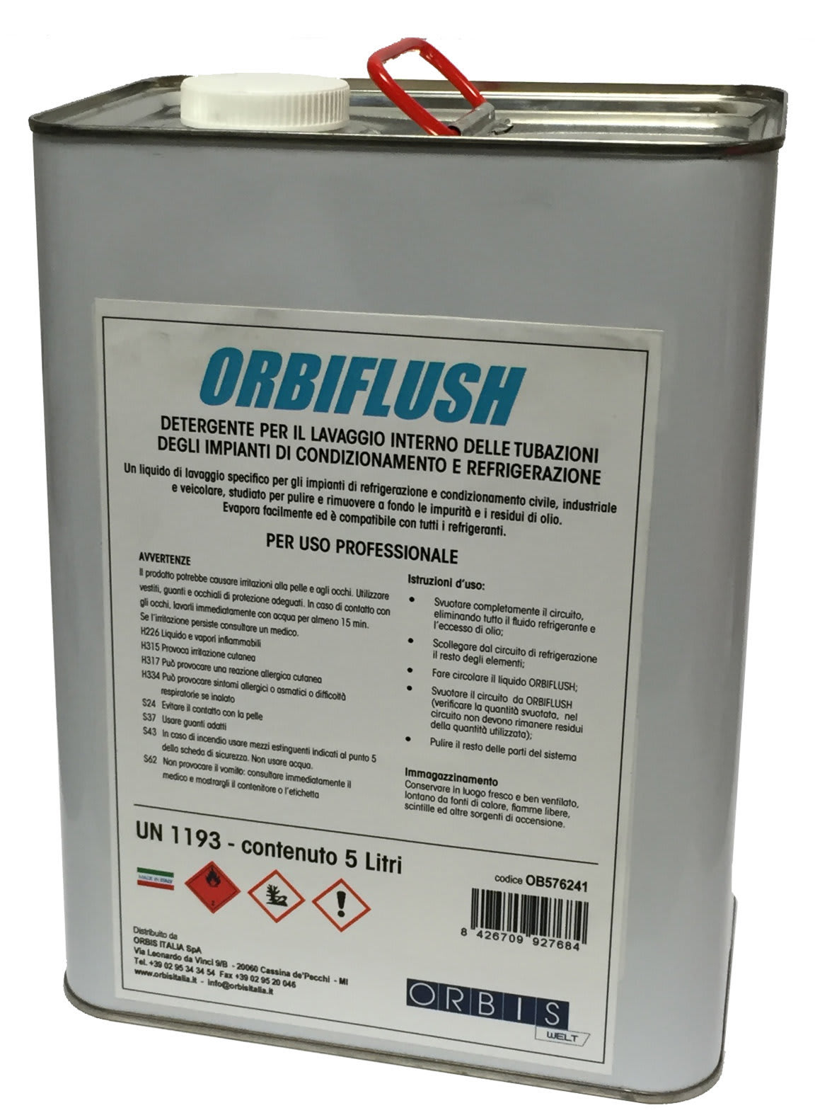 ORBIS - ORBIFLUSH Liquido lavaggio interno tubazioni impianti condizionamento e sistemi di refrigerazione,tanica da 5L