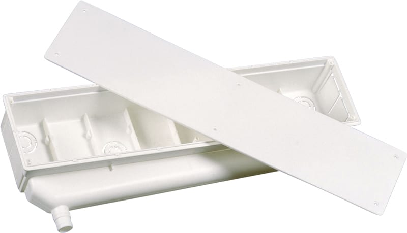 ORBIS - BOX VP Scatola di predisposizione per raccolta condensa, innesto tubo in verticale reversibile destro o sinistro,diametro 16-18-20 mm,427x95x65mm
