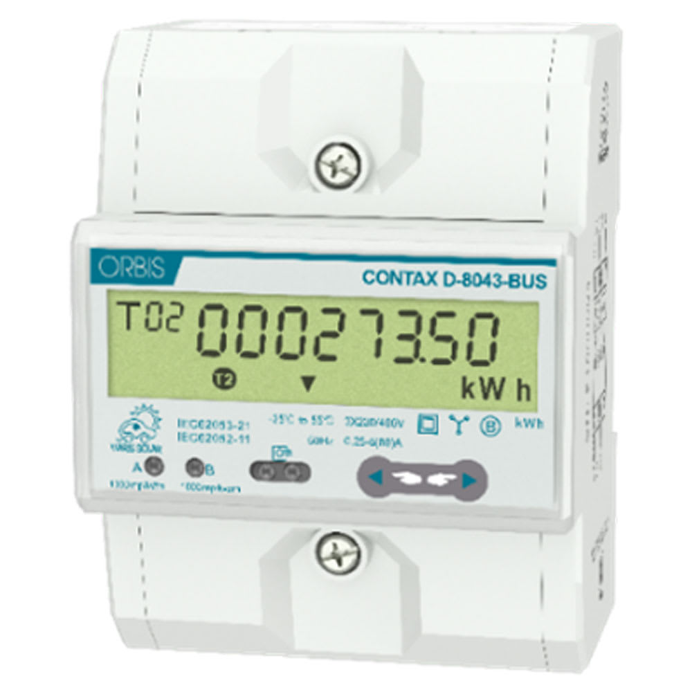 ORBIS - CONTAX D-8043-BUS VIARIS SOLAR Contatore trifase energia attiva, bidirezionale, 4.5 Moduli, 80A, display digitale, lampeggio LED 1 Wh/imp OB709900
