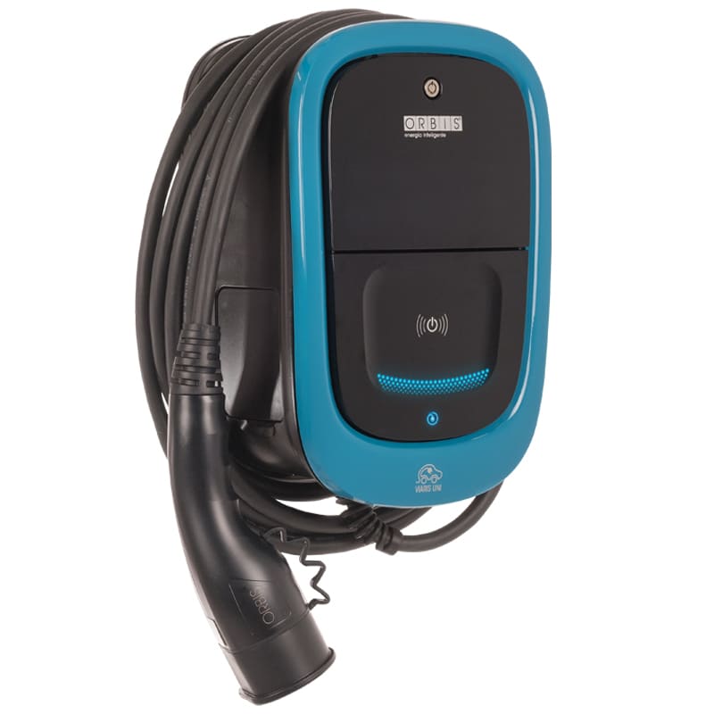 ORBIS - VIARIS UNI+ CT2PE74ETH MONOFASE 7.4 kW 32A, 1 CAVO e CONNETTORE TIPO 2 lunghezza 5m, lettore carte RFID, WiFi + Ethernet