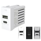 ORBIS - MINICARG USB Alimentatore USB A + USB C da incasso, 5VDC - 3A Max, con forntalini BIANCO, ANTRACITE e ALLUMINIO intercambiabili, 1 modulo DIN, 230V
