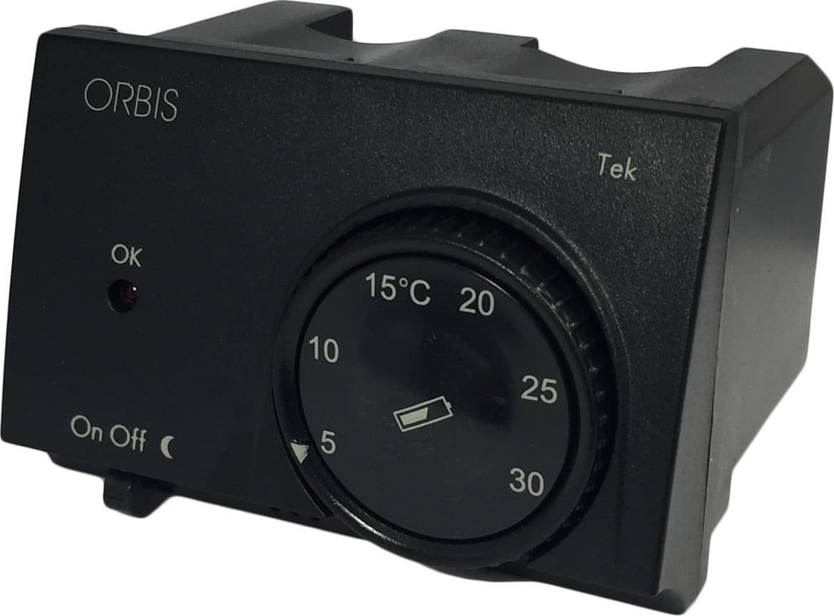 ORBIS - TEK ANTRACITE Termostati elettronici da incasso, selettore ON/OFF, modalità notturna, 2 batterie 1.5V