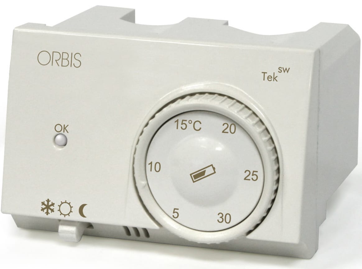 ORBIS - TEK SW BIANCO Termostati elettronici da incasso, selettore riscaldamento/condizionamento, modalità notturna, 2 batterie 1.5V