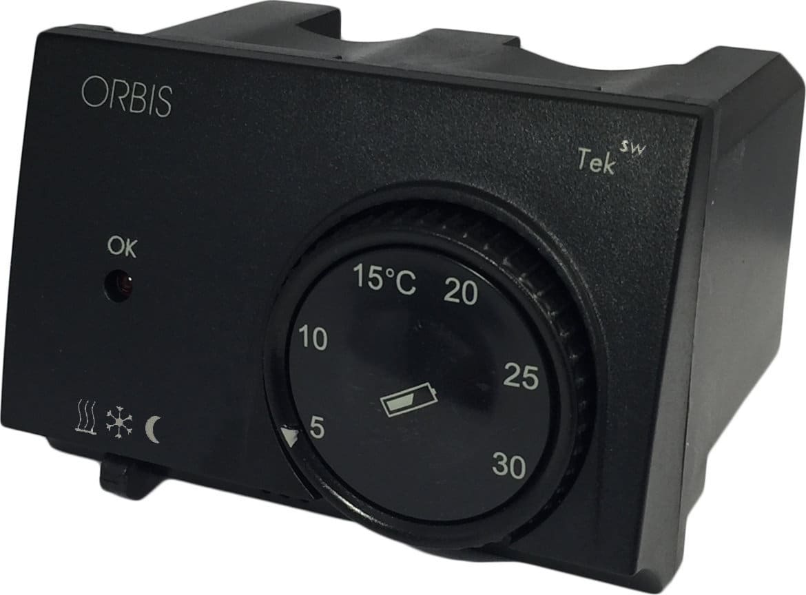 ORBIS - TEK SW ANTRACITE Termostati elettronici da incasso, selettore riscaldamento/condizionamento, modalità notturna, 2 batterie 1.5V