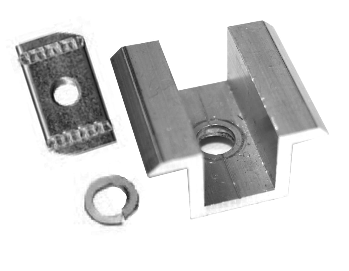 ORBIS - MPC Morsetto CENTRALE fissaggio moduli, colore ALLUMINIO, spessori moduli ammessi da 31mm-56mm in funzione della vite scelta(non compresa)